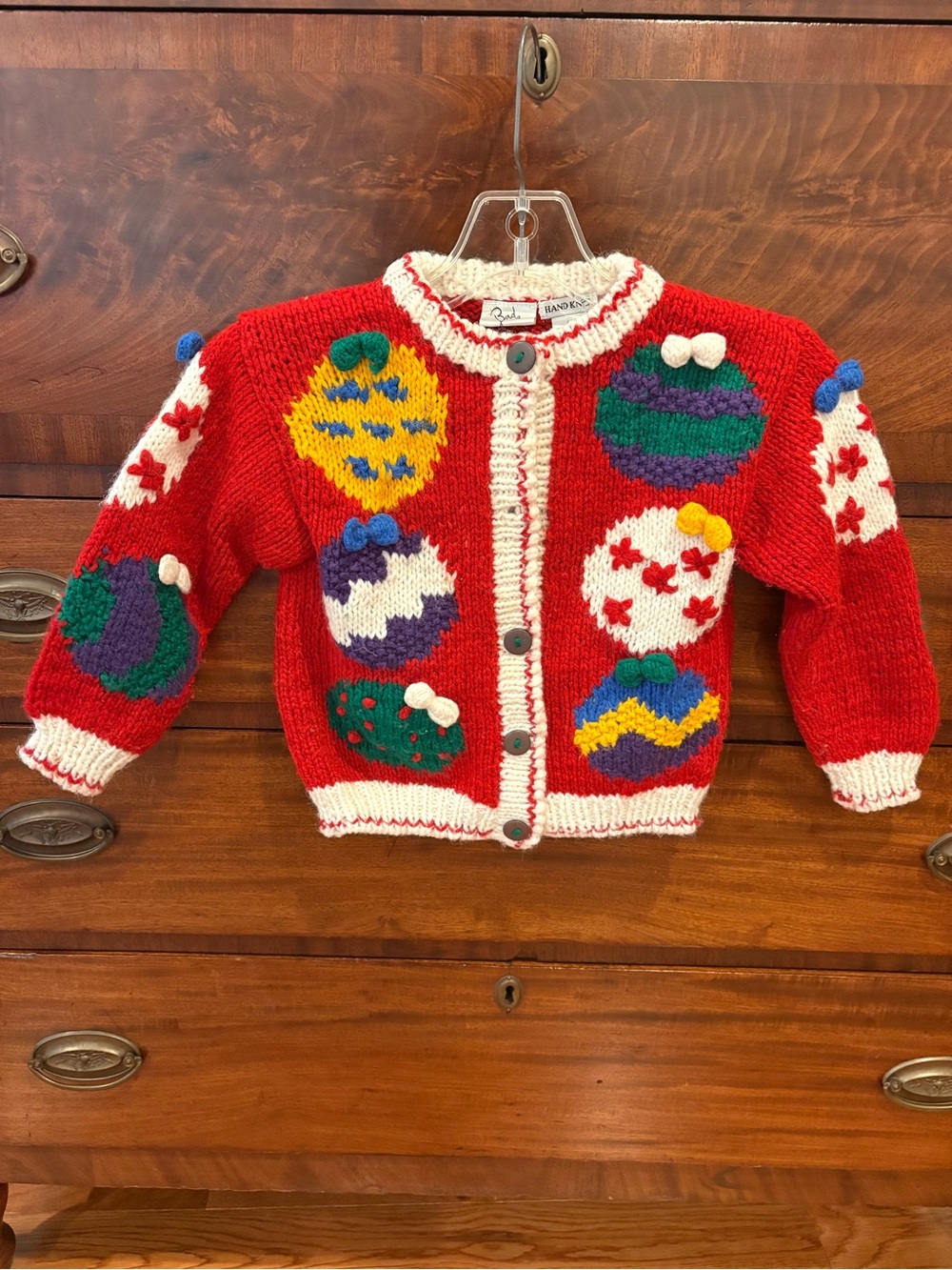 Badge Vintage ‘90s Girls Ugly Christmas Sweater Cardigan Hand Knit 4T Bows READ
